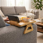 Bamboo Sofa Arm Tray with Rotating Phone Holder-1