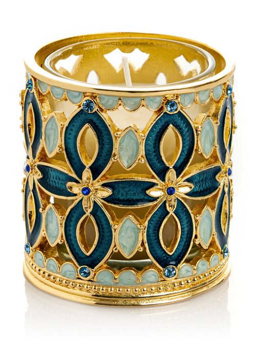 Golden Blue Decorated Candle Holder-0