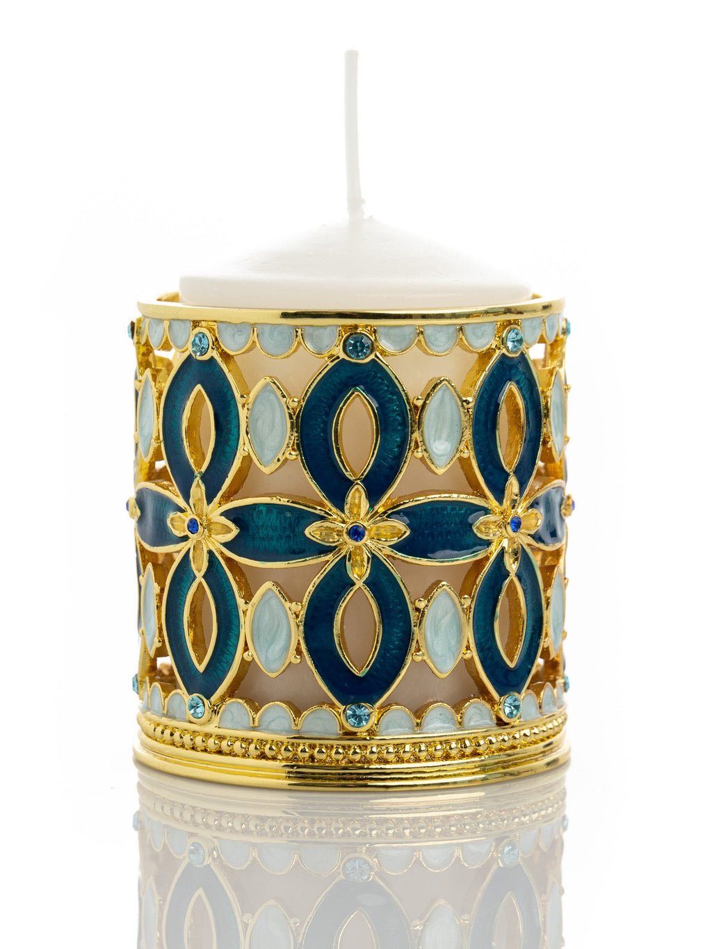 Golden Blue Decorated Candle Holder-3