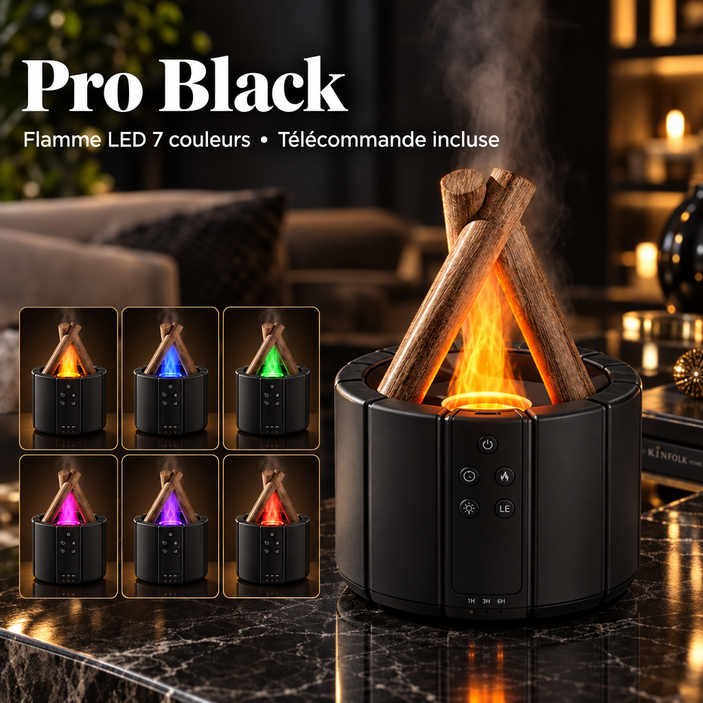 Diffuseur Pro Black — 6 couleurs de flamme LED