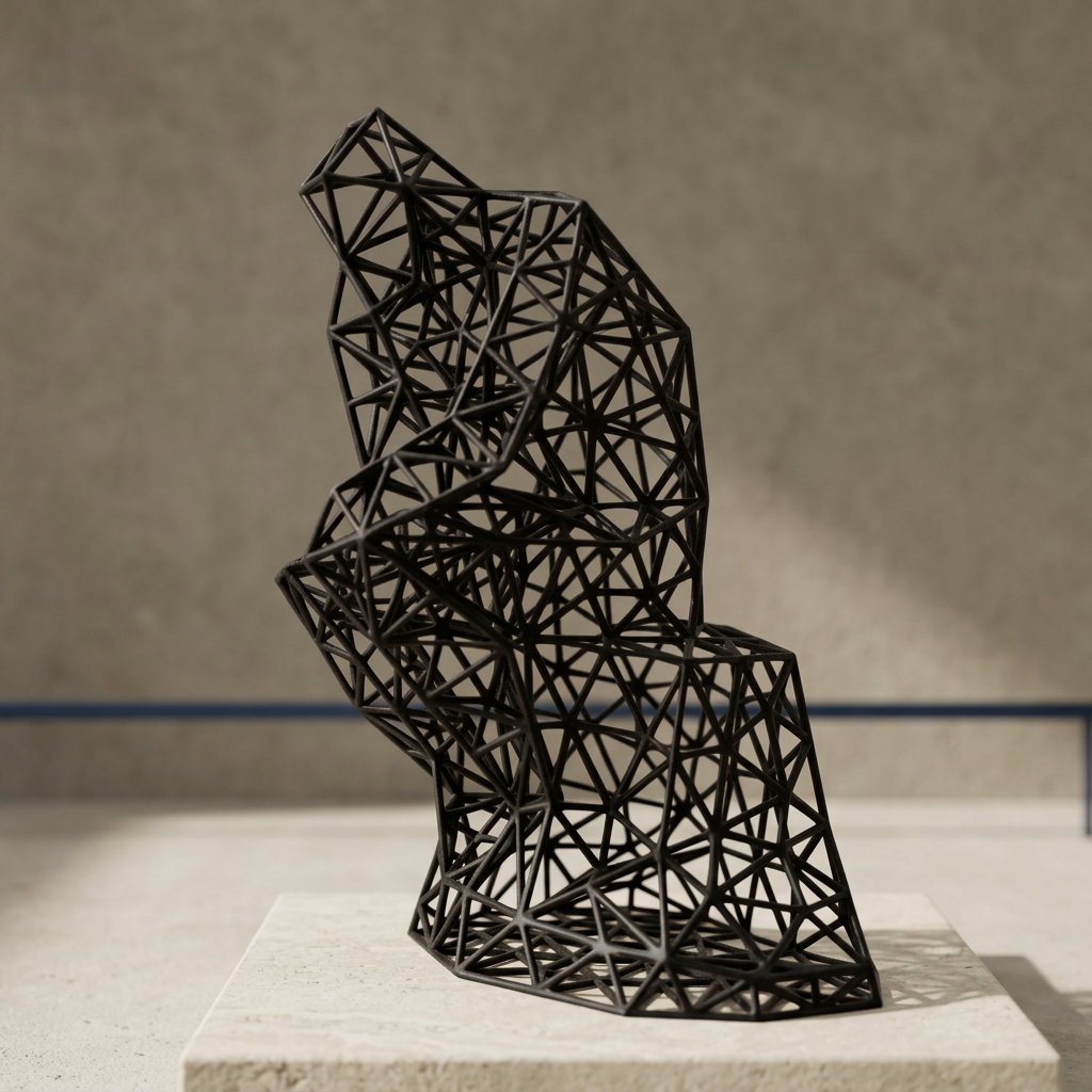Sculpture Le Penseur noire dans une ambiance galerie