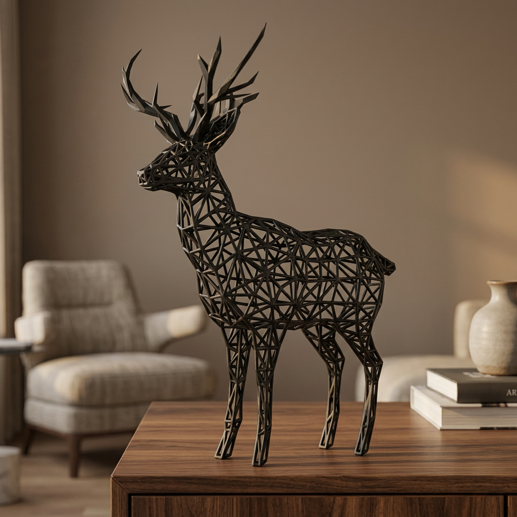 Sculpture de cerf noir dans un salon raffiné