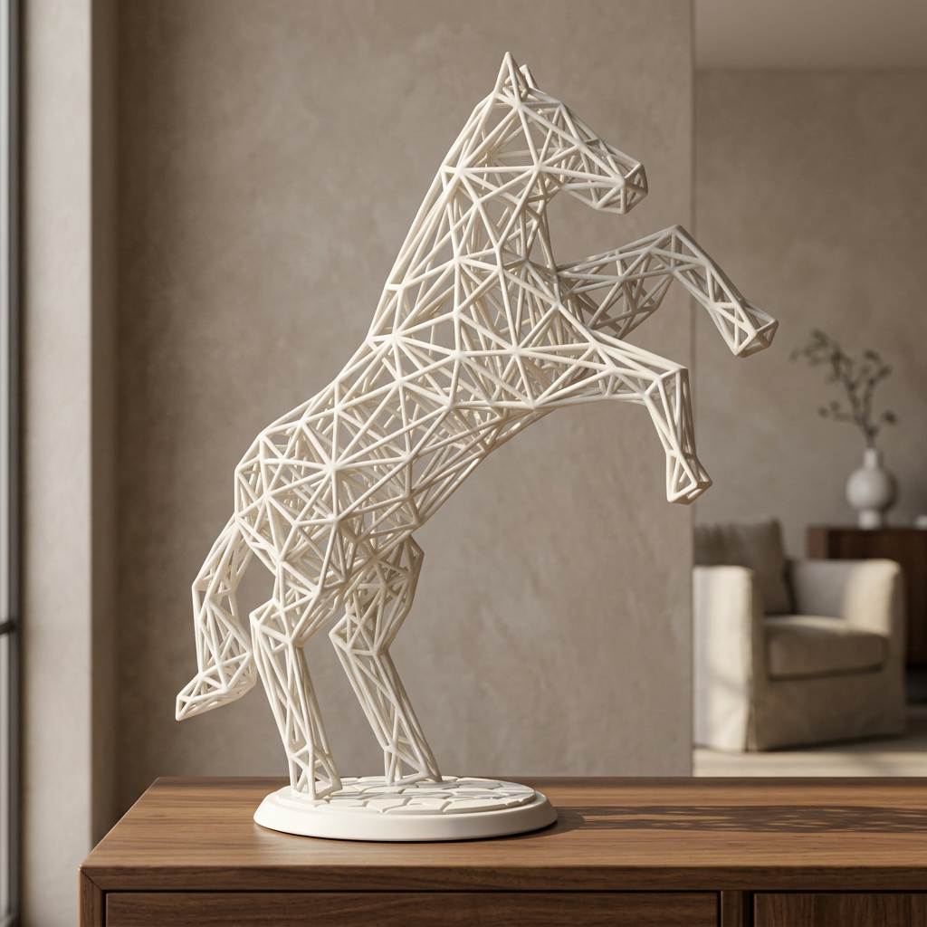 Sculpture de cheval blanc sur console en noyer
