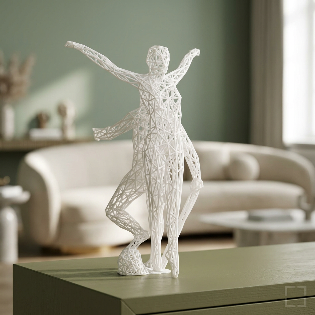 Sculpture Gémeaux blanche dans un salon sauge