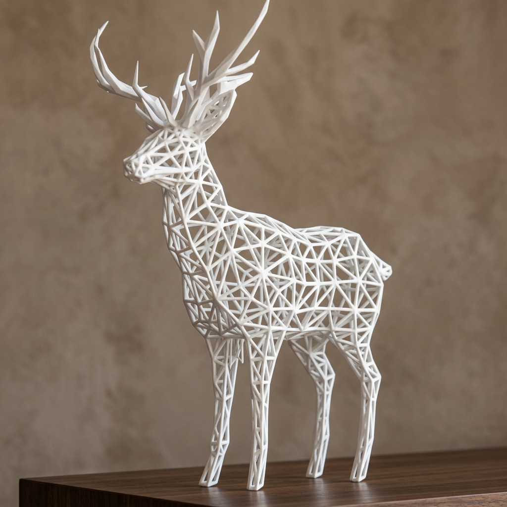 Sculpture de cerf blanc sur console en noyer