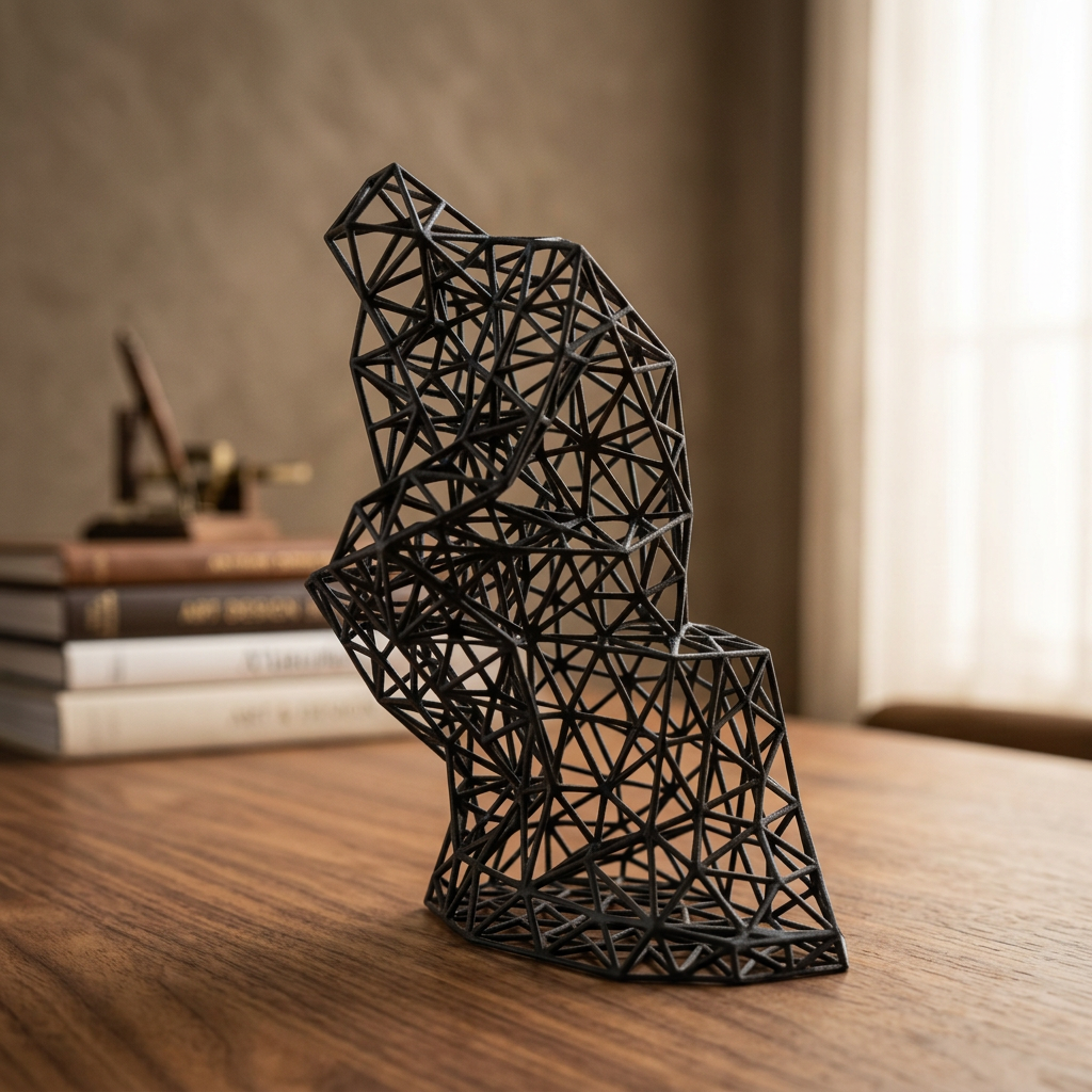 Sculpture Le Penseur noire dans un bureau raffiné