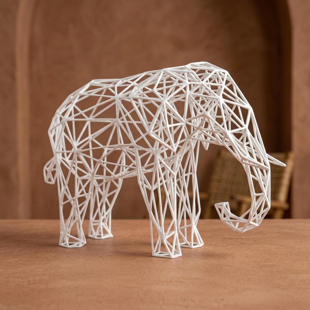Sculpture d’éléphant blanc dans une ambiance terre cuite