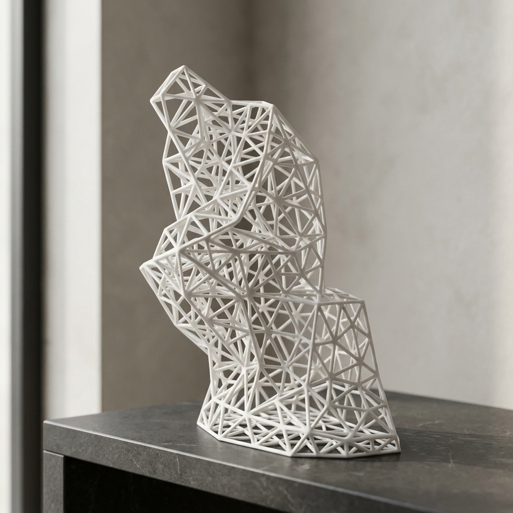 Sculpture Le Penseur blanche sur pierre sombre