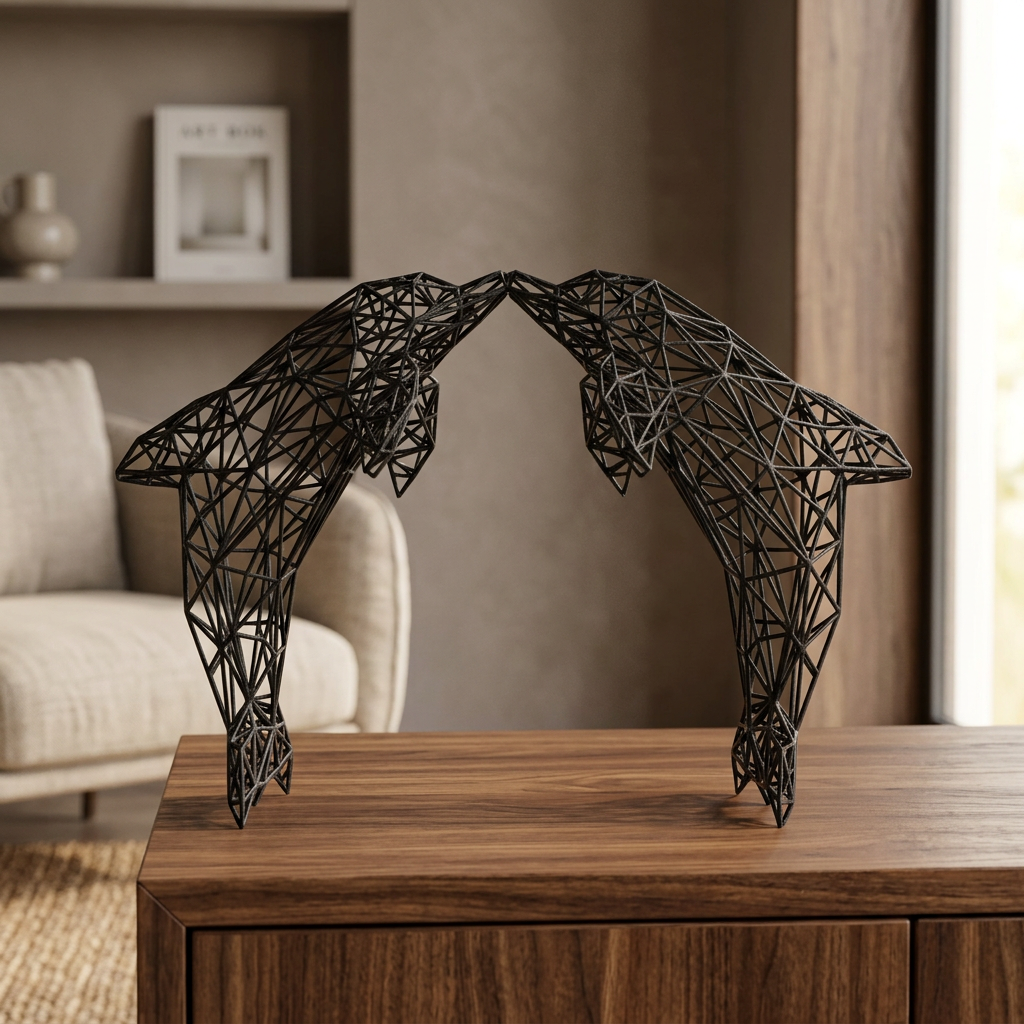 Sculpture de dauphins noirs dans un salon raffiné