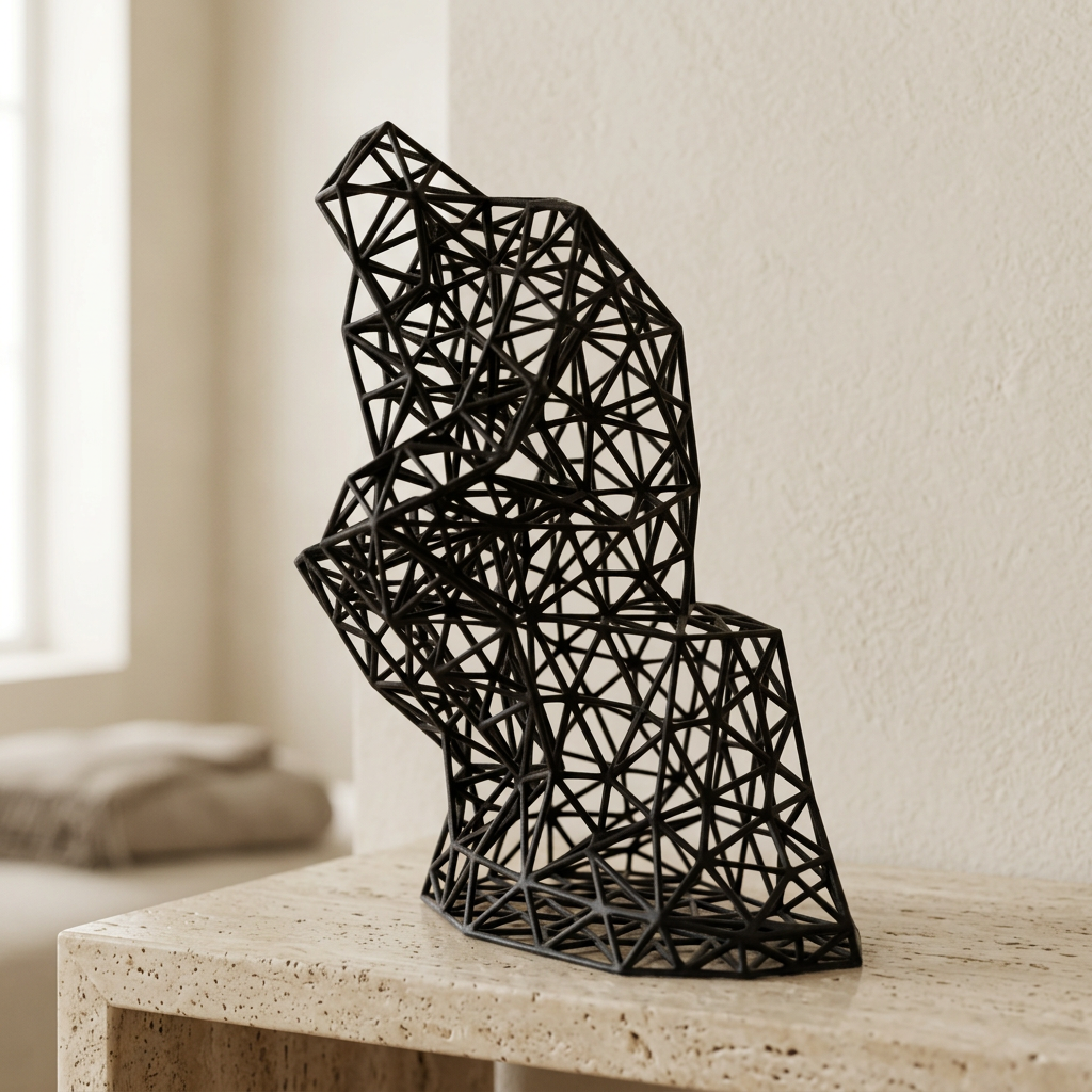 Sculpture Le Penseur noire sur travertin